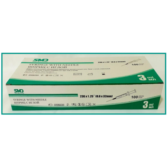 Шприц 3-компонентный 3 мл. с иглой 0,62 х 32мм